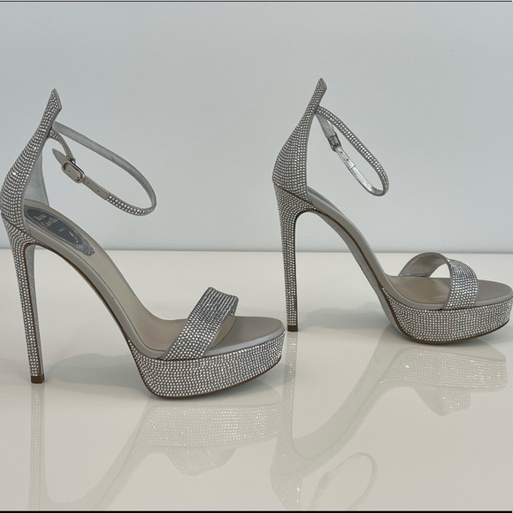 RENE CAOVILLA SILVER CRYSTAL PLATFORM SANDALS SIZE US 7.5 / IT 37.5 NIB! - Picture 10 of 17